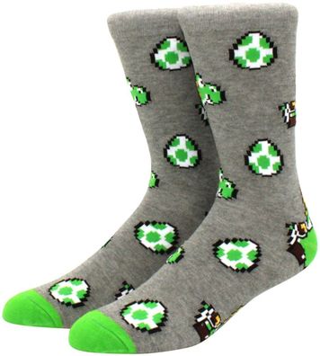 Yoshi & Egg Graue Socken - Nintendo Super Mario 360° Motiv Charakter Cartoon Socken