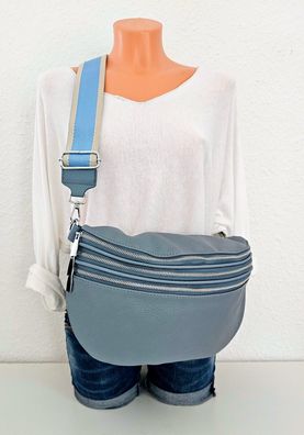 Bauchtasche Umhängetasche Cross Body Bag Kunstleder 2 Gurte 1x bunt 1x uni Blau