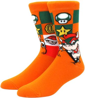 Bowser Crew Orange Socken - Super Mario 360° Charakter Cartoon Socken