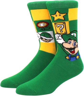 Luigi Grüne Crew Socken - Super Mario 360° Charakter Cartoon Motiv-Socken