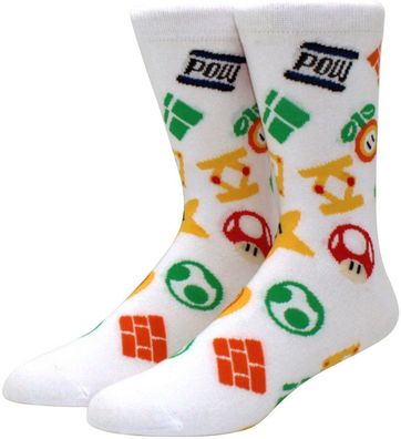 Super Mario Weiße Icons Socken - Super Mario 360° Charakter Cartoon Motiv-Socken