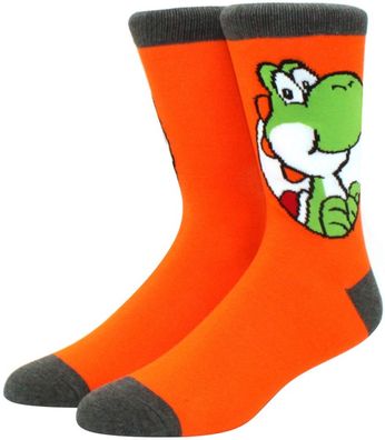 Yoshi Orange Lustige Socken - Super Mario 360° Charakter Cartoon Motiv-Socken