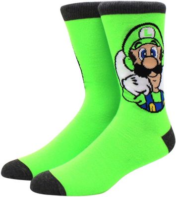 Luigi Grüne Lustige Socken - Super Mario 360° Charakter Cartoon Motiv-Socken