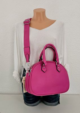 Umhängetasche Henkeltasche Schultertasche Kunstleder 3 Reißverschlussfächer Pink