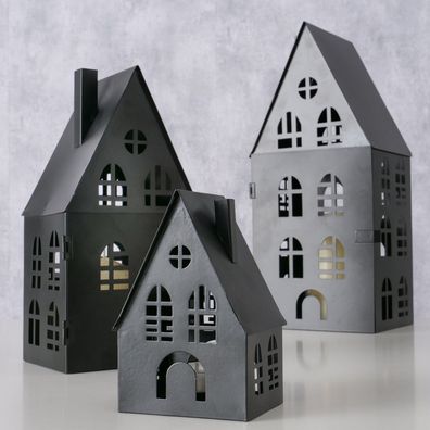 Boltze Laterne Dover 3er Set Indoor Schwarz Metall Höhe 13-35 cm