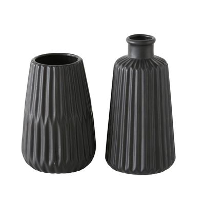 Boltze Vasen Set Esko 2er Set schwarz matt, Blumenvasen aus Keramik, ø ca. 8,5 cm