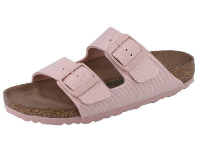 Birkenstock Arizona Rivet Logo Damen Pantolette schmale Weite rosa Textil vegan