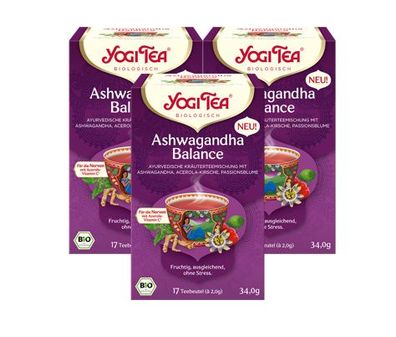 3 x YOGI TEA Ashwagandha Balance Bio 34g Bio Kräutertee - fruchtig. ausgleichend