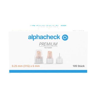 alphacheck Premium Pen-Nadeln 31G x 6 mm | Packung (105 Stück)