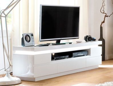Lowboard Odin 175x49x40 cm Hochglanz weiß TV-Board LED Beleuchtung