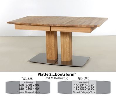 Säulentisch Alton XL bootsform Ausziehtisch Esstisch Holztisch