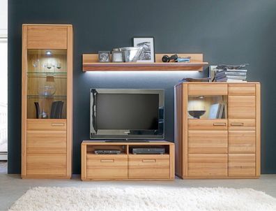 Wohnwand Senta 20 Kernbuche teilmassiv 4-teilig Medienwand TV-Wand