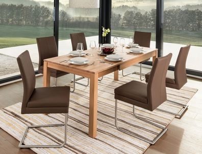 Tischgruppe Tisch Karlo 1XL Kernbuche + 6 Schwinger Gonda Sky espresso