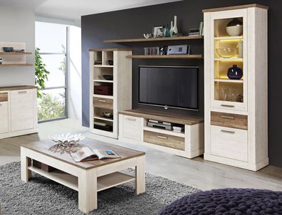 Wohnzimmer Durio 33 Pinie weiß 6-teilig Wohnwand Couchtisch Sideboard