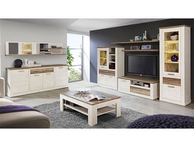 Wohnzimmer Durio 30 Pinie weiß 8-teilig Wohnwand Couchtisch Sideboard