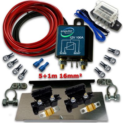 RL180-12 Trennrelais 12V 100A Zweitbatterieset mit 6m Kabelsatz 16mm² ECu & VW ...