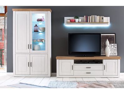 Wohnwand Bruneck 21 Pinie weiss Nb 3-teilig 326 cm Wohnzimmer TV-Wand