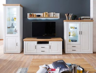 Wohnwand Bruneck 20 Pinie weiss Nb 4-teilig 369 cm Wohnzimmer TV-Wand