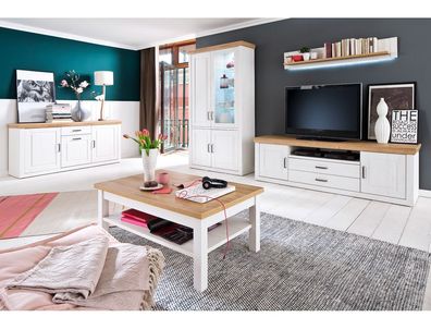 Wohnzimmer Bruneck 33 Pinie weiss Nb 5-teilig Wohnwand Sideboard Tisch