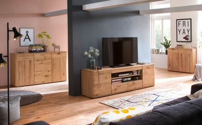 Wohnzimmer Nico 32 Balkeneiche Bianco teilmassiv 3-teilig TV-Wand