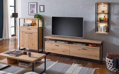 Wohnzimmer Silvio 36 Balkeneiche Bianco teilmassiv 4-teilig TV-Wand LED