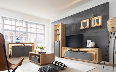 Wohnzimmer Liam 40 Royal grey Balkeneiche Nb. 5-teilig TV-Wand LED