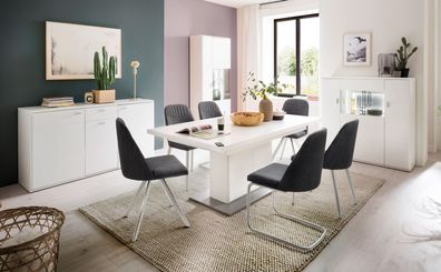 Esszimmer Alexia 40 weiß matt Nb. 4-teilig Tisch Anrichte Vitrine LED