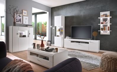 Wohnzimmer Alexia 31 weiß matt Nb. 5-teilig TV-Wand Wohnwand LED