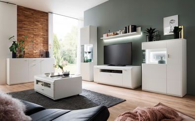 Wohnzimmer Alexia 30 weiß matt Nb. 6-teilig TV-Wand Wohnwand LED