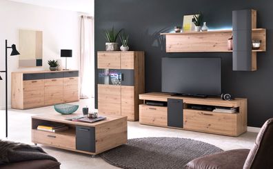 Wohnzimmer Claas 32 Balkeneiche 5-teilig TV-Wand Tisch