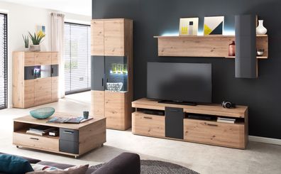 Wohnzimmer Claas 31 Balkeneiche 5-teilig Tisch TV- Wand