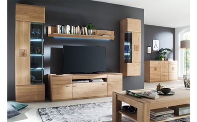 Wohnzimmer Bonn 32 Eiche Bianco teilmassiv 6-teilig TV-Wand LED