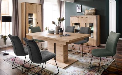 Esszimmer Mendoza 141 Balkeneiche + Stuhl Hajo olive anthrazit Tisch