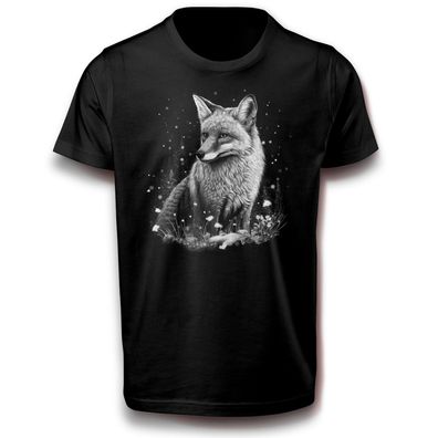 Fuchs Tier Tiere Tierwelt Natur Winter Schnee T-Shirt schwarz 110 - 3XL Baumwolle