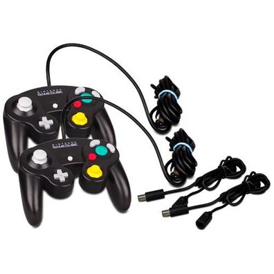 2 Original Nintendo Gamecube Controller in Schwarz + 2 Controller Verlängerungen EBAY