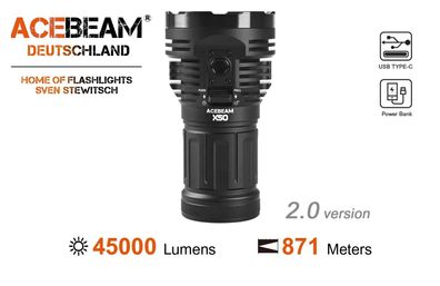 AceBeam X50 2.0 mit 45.000 Lumen und 871 Metern Reichweite