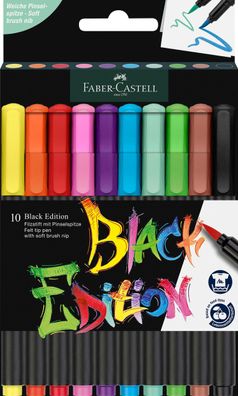 FABER Castell 116451 Faserschreiberetui Black Edition - Pinselspitze, 10er Kartonetui