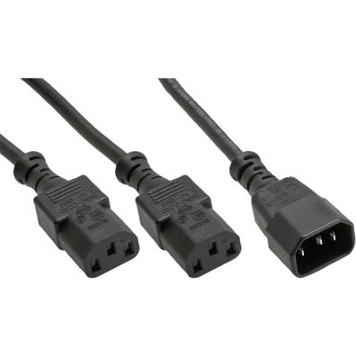 InLine® 16657K Netz-Y-Kabel, Kaltgeräte, 1x IEC-C14 auf 2x IEC-C13, 3m