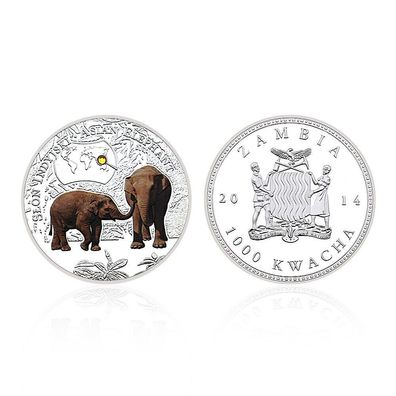 Zambia 2014, Asiatischer Elefant, Medaille versilbert (ZM0207242)