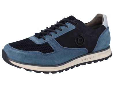 Bugatti Cirino Herren Sneaker Halbschuhe Schnürschuhe blau dunkelblau Leder/ Tex