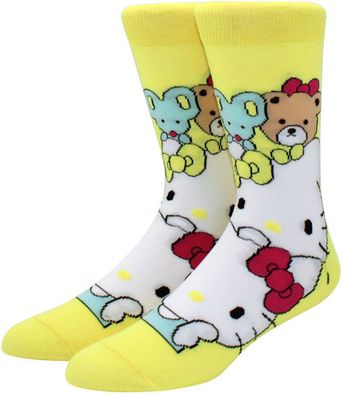 Hello Kitty Gelbe Lustige Socken - Kätzchen Motiv-Socken - Sanrio Cartoon Socken