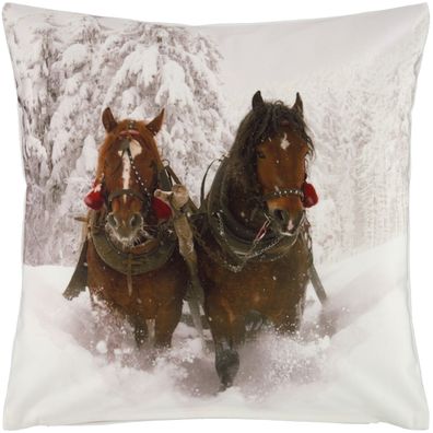 Kissenbezug Winter 40x40 Pferdekutsche Kissenhülle Weihnachten Dekokissen Schnee