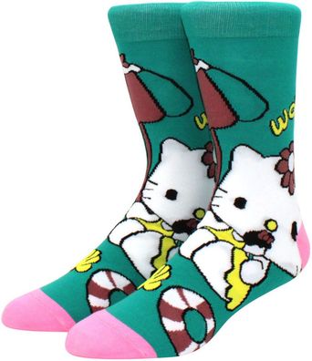 Hello Kitty Grüne Lustige Socken - Kätzchen Motiv-Socken - Sanrio Cartoon Socken