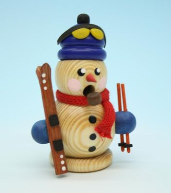 Räucherfigur Schneemann mit Ski und Mütze natur Höhe 8cm NEU Räuchermann Schnee R