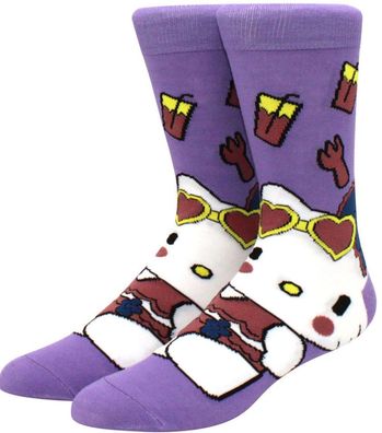 Hello Kitty Violette Lustige Socken - Kätzchen Motiv-Socken - Sanrio Cartoon Socken