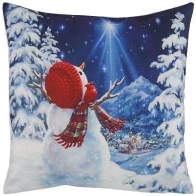 Kissenbezug Weihnachten 40x40 Schneemann Polarstern Dekokissen Kissen Winter