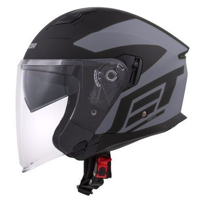 Jethelm Roller Helm Crosshelm Motorradhelm Jet Tech Corso Cassida schwarz matt Visier