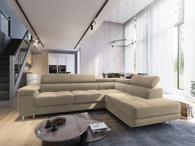 Ecksofa SELVA R-S Moderne Eckcouch Schlaffunktion, Sofa mit Bettkasten