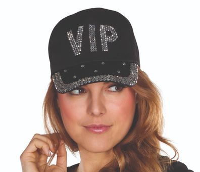 Cap VIP schwarze Kappe mit Strass Karneval Festival JGA Hip Hop Basecap Kostüm