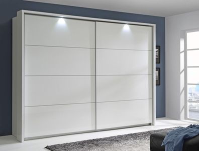 Schwebetürenschrank Sophie 3V weiß Front Hochglanz 270x210x61 Schrank